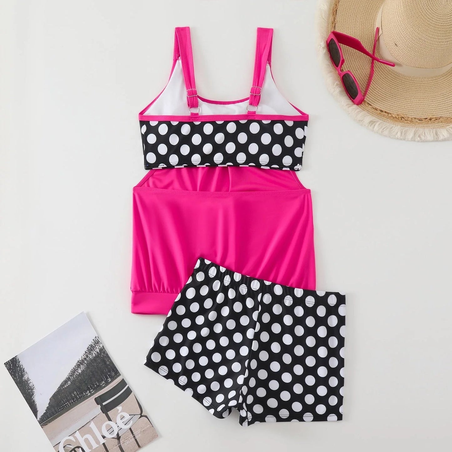 👙 Dvoudílné plavky color-block s puntíky – stylové & pohodlné 💖