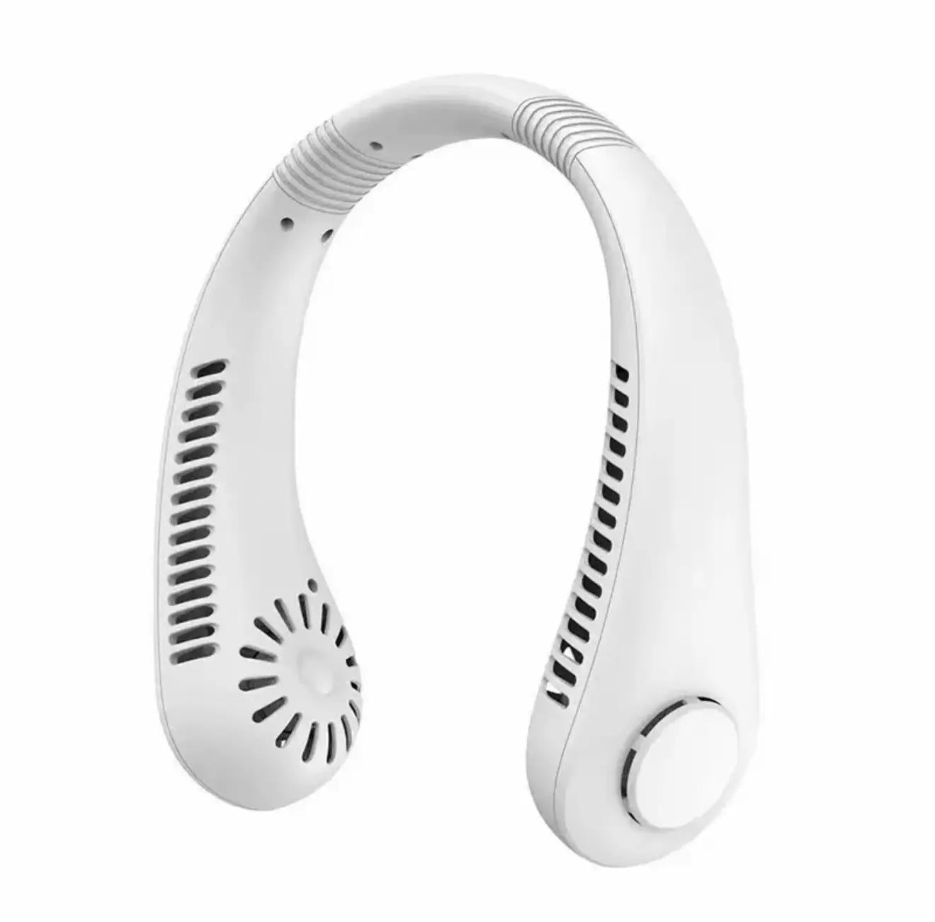 Přenosný mini ventilátor na krk, dobíjecí přes USB, bezlopatkový, s 3 rychlostmi a silným proudem vzduchu