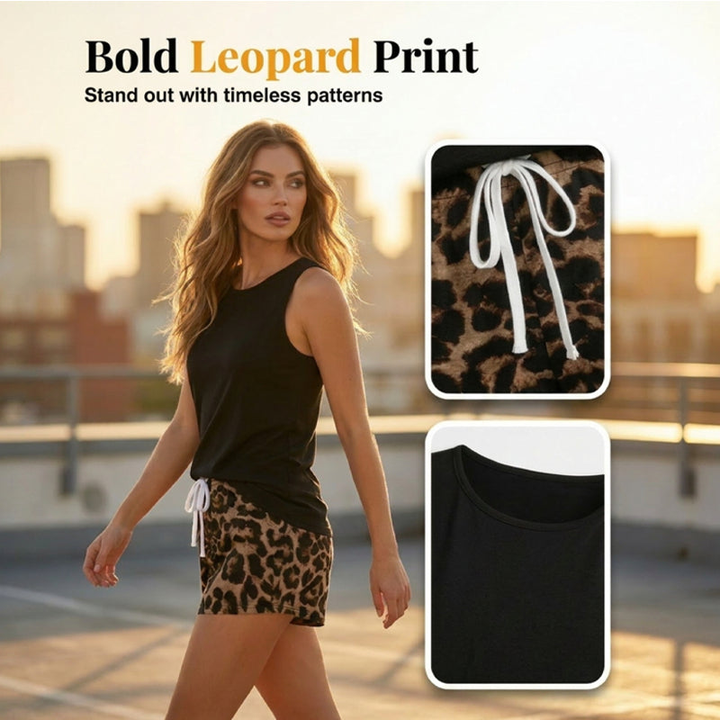 😍 Dámská Souprava Tílko a Šortky Leopard – pohodlné & sexy noční prádlo! 🐾