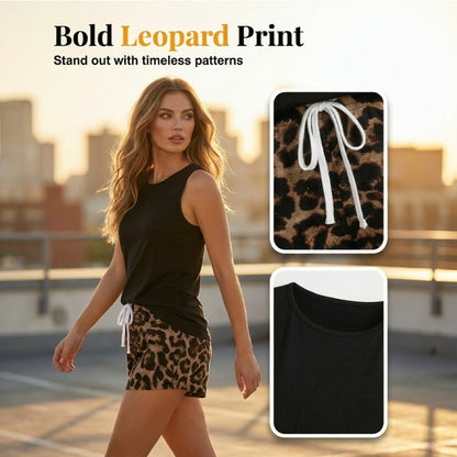 😍 Dámská Souprava Tílko a Šortky Leopard – pohodlné & sexy noční prádlo! 🐾