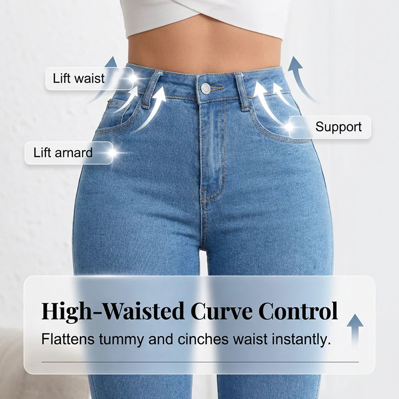 👖Dámské džíny s vysokým pasem, elastické a se širokými nohavicemi