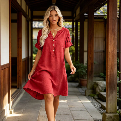 🏖️VÝHODNÁ NABÍDKA – SLEVA 50 %! 👗 Dámské tunikové šaty s výstřihem do V – volný střih, kapsy a prodyšný materiál