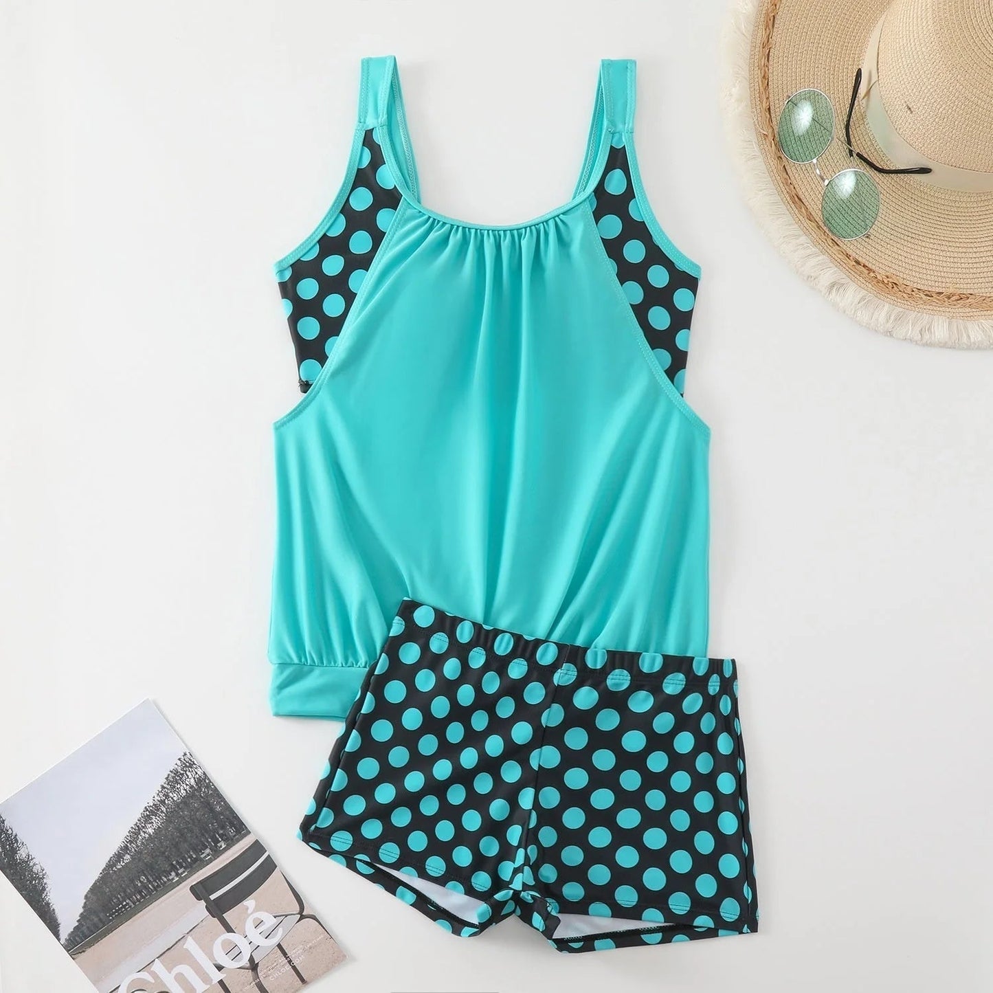 👙 Dvoudílné plavky color-block s puntíky – stylové & pohodlné 💖