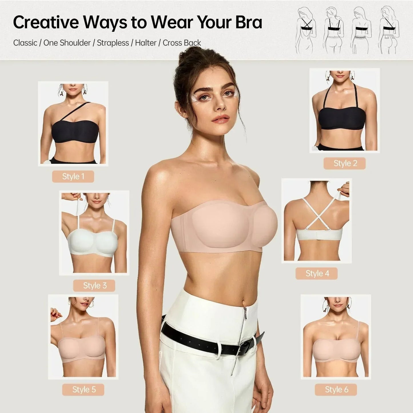 💞Dámské podprsenky bez ramínek, push-up bandeau podprsenky, neklouzavé bezkosticové podprsenky s výztuží, bezešvé pohodlné trubkové podprsenky