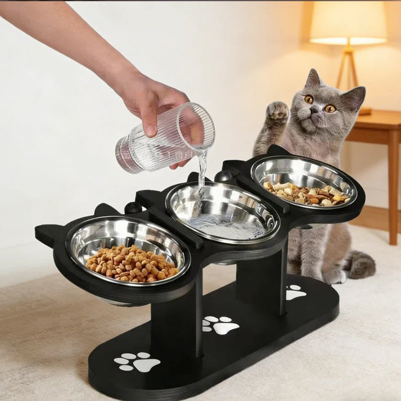 🐾Zvýšená miska pro kočky a psy se třemi miskami – protiskluzová a stabilní🥣🍽️✨