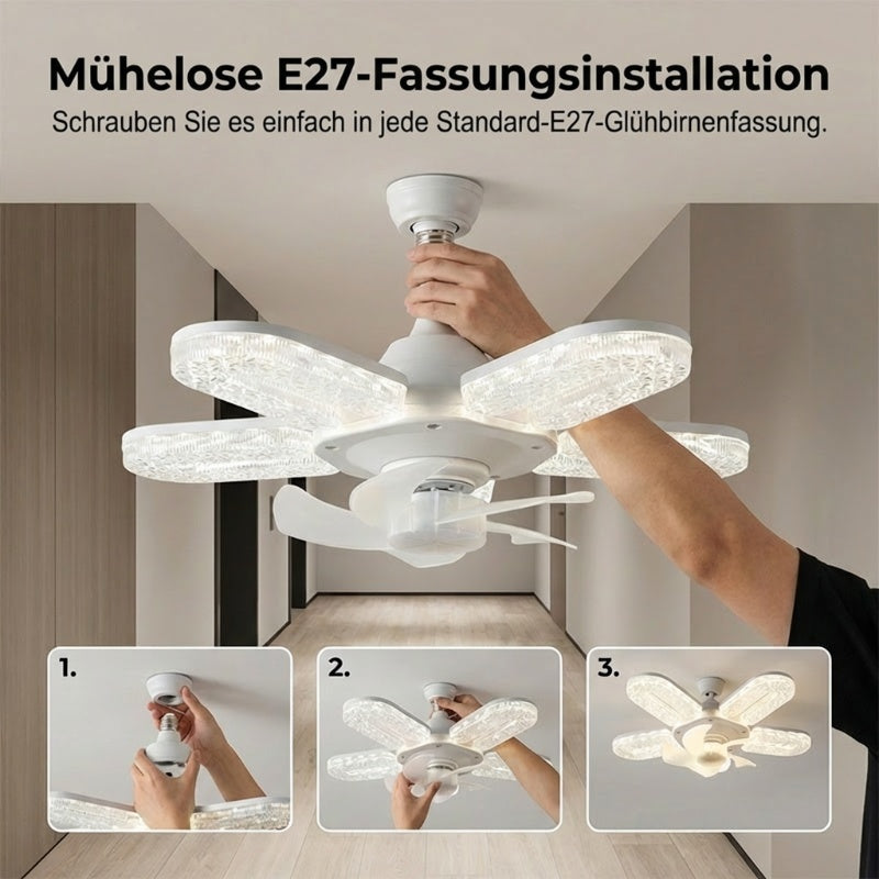 🪭✨LED ventilátorová lampa s 5 lopatkami a krystalovým efektem