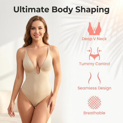 😍 Bezešvé Tvarovací Body s V Výstřihem – zploštění břicha & zvednutí zadku! 🌟