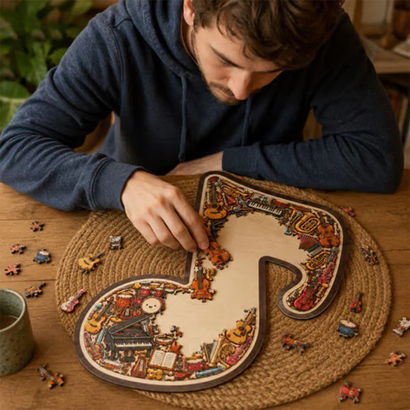 🎸 Užijte si kreativní hudební výzvu – Dřevěná skládačka ve tvaru hudebního nástroje – Platba při převzetí 🧩