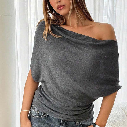👚 Dámský asymetrický top s netopýřími rukávy – měkký, lichotivý a všestranný