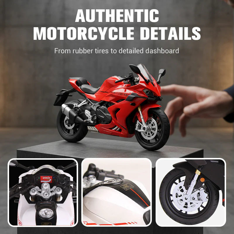 🌟 Model motocyklu v měřítku 1:12 – Interaktivní světla a zvuky! 🏍️