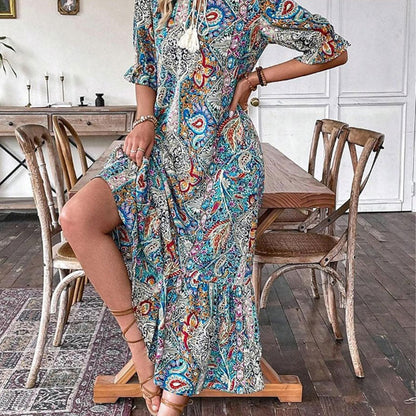 💃Elegantní šaty ve stylu boho s květinovým potiskem