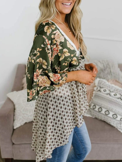 🌸Dámský kardigan s květinovým vzorem, volánkovými rukávy a vázáním vpředu – vzdušné, volné svršky v boho stylu