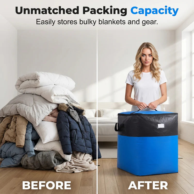 🧰Collapsible Storage & Moving Bag – Heavy‑duty PE, water‑resistant.