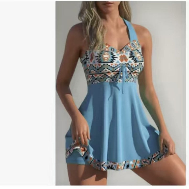 Sexy dámské dvoudílné bikiny, nové plavky v evropském a americkém stylu s konzervativním sukňovým střihem pro ženy.