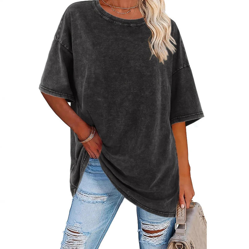 🔥 Novinka 2026-Dámské oversized tričko ve stylu vintage s omytým vzhledem