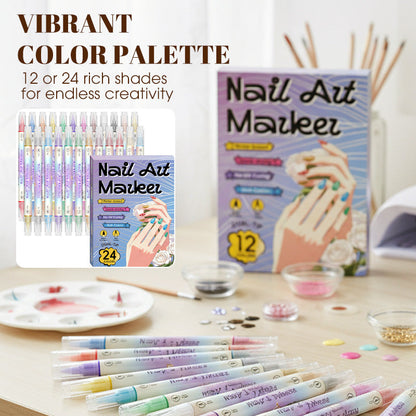🖌️ Sada fixů na nehty 2v1 – přesná špička + štětec pro dokonalé vzory 💅