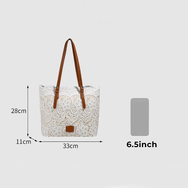 👜 Bílá čipkovaná tote taška s PU koženým popruhem – stylová & prostorná 💖