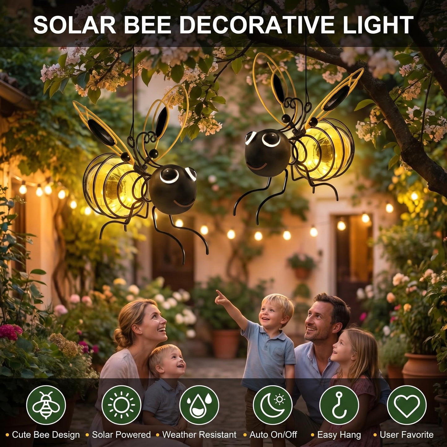 🐝Závěsná solární lampa ve tvaru včely pro venkovní použití