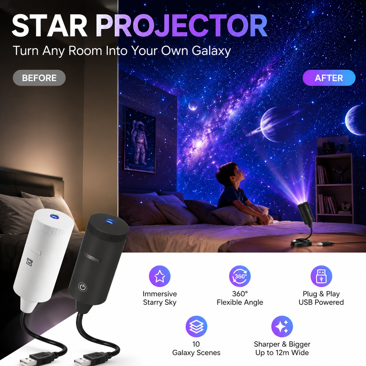 🌟 Proměňte strop v kouzelnou hvězdnou oblohu! HD galaktický projektor