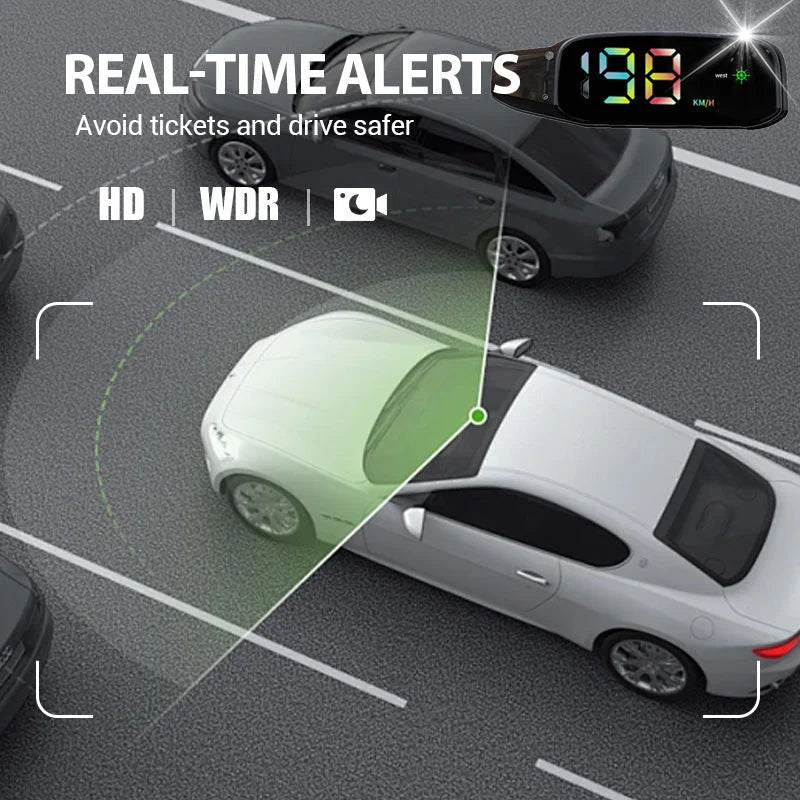 🚗✨ Solární HUD tachometr s varováním před radary – bezpečná jízda bez rozptylování!