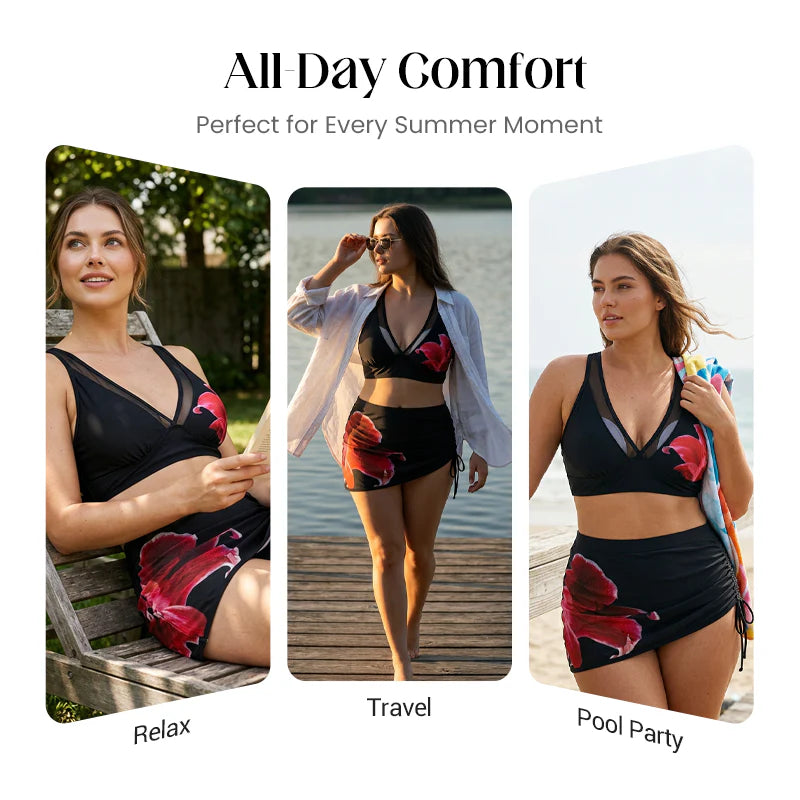 👙🌊BIKINY S VOLÁNKY A SÍŤOVINOU – SE STAHOVACÍMI ŠŇŮRKAMI, LETNÍ STYL