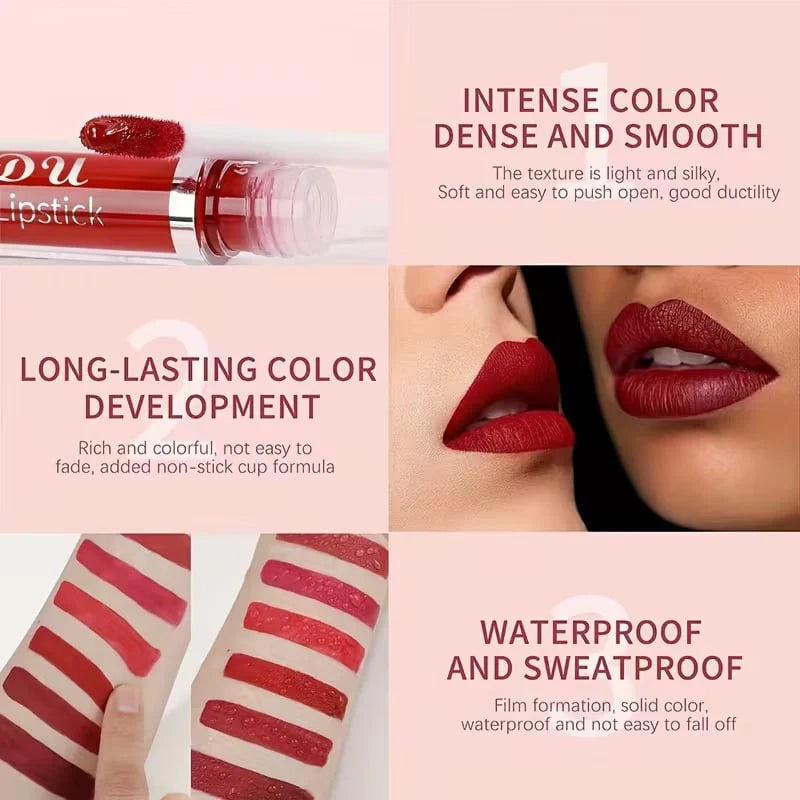 Sada voděodolných matných rtěnek – 10 odstínů, celodenní výdrž 💄