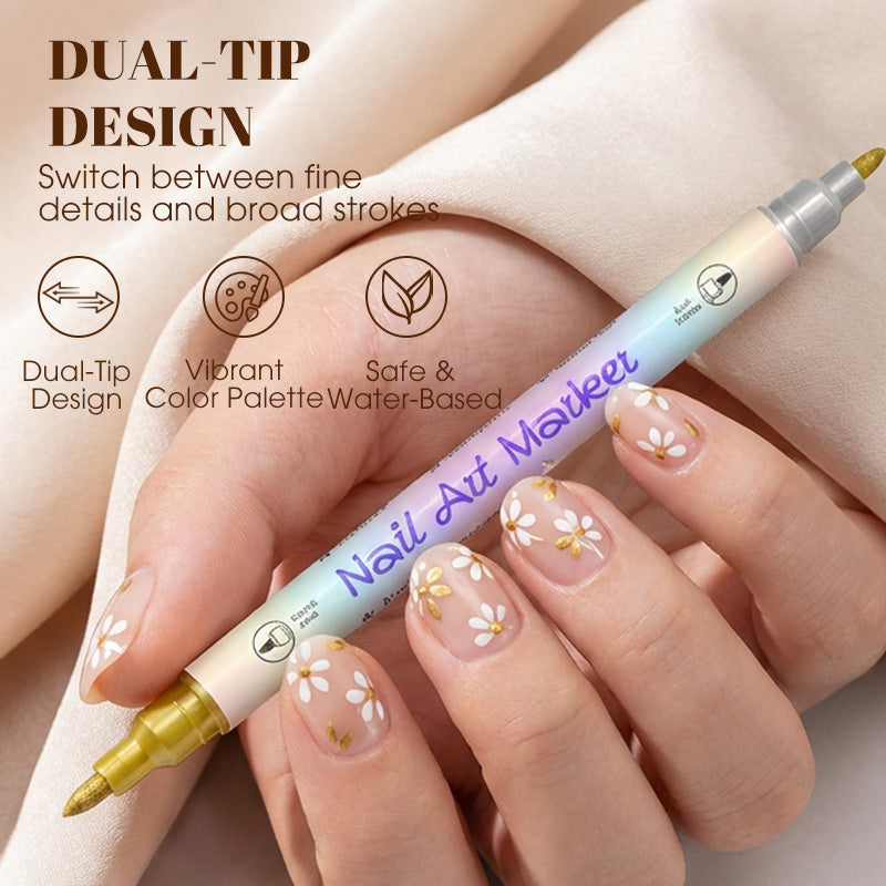 🖌️ Sada fixů na nehty 2v1 – přesná špička + štětec pro dokonalé vzory 💅