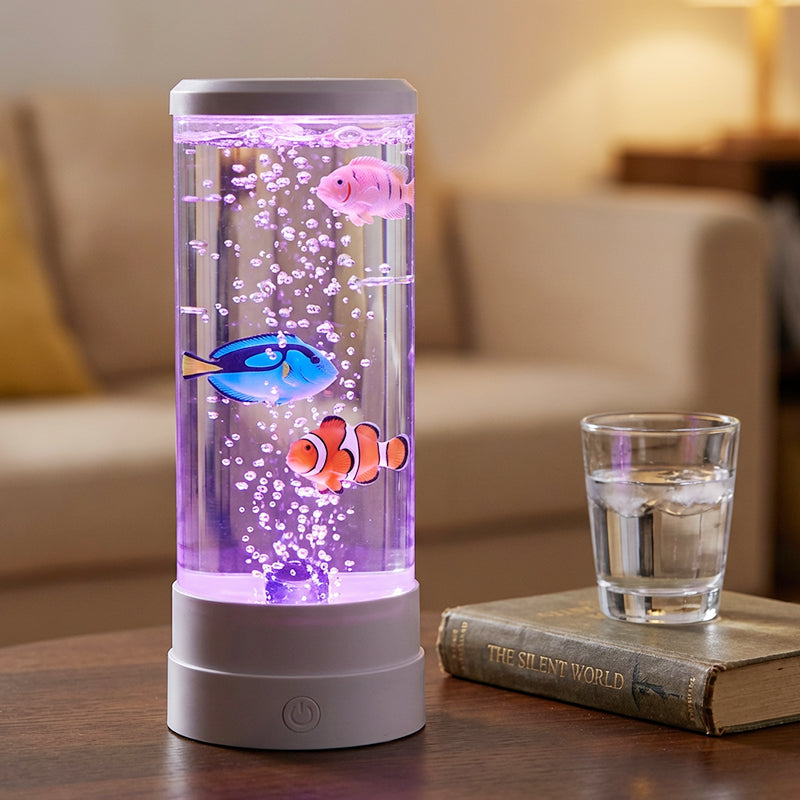 😍 LED Lampička s Bublinkami a Rybkami – 7 barev & dálkové ovládání! 🐠