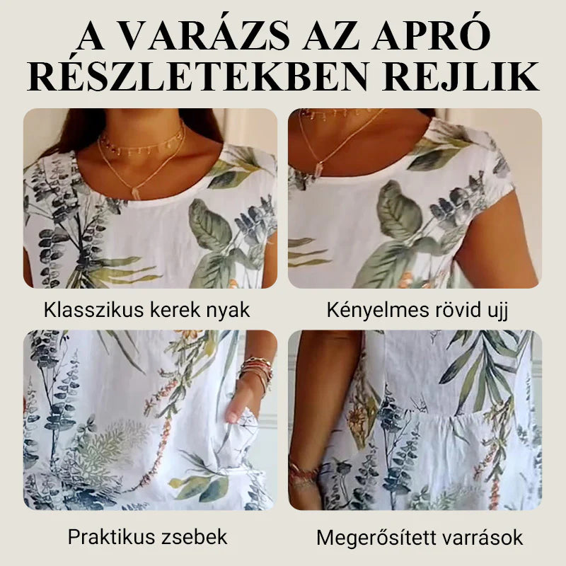 🌼Dámské bavlněné a plátěné šaty s kulatým výstřihem a potiskem