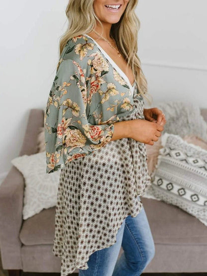 🌸Dámský kardigan s květinovým vzorem, volánkovými rukávy a vázáním vpředu – vzdušné, volné svršky v boho stylu
