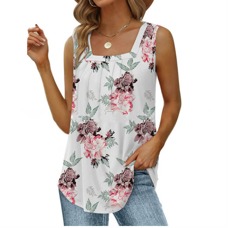 🌸 Bohémské květinové tričko se čtvercovým výstřihem – letní styl a pohodlí! ☀️