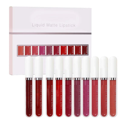 Sada voděodolných matných rtěnek – 10 odstínů, celodenní výdrž 💄