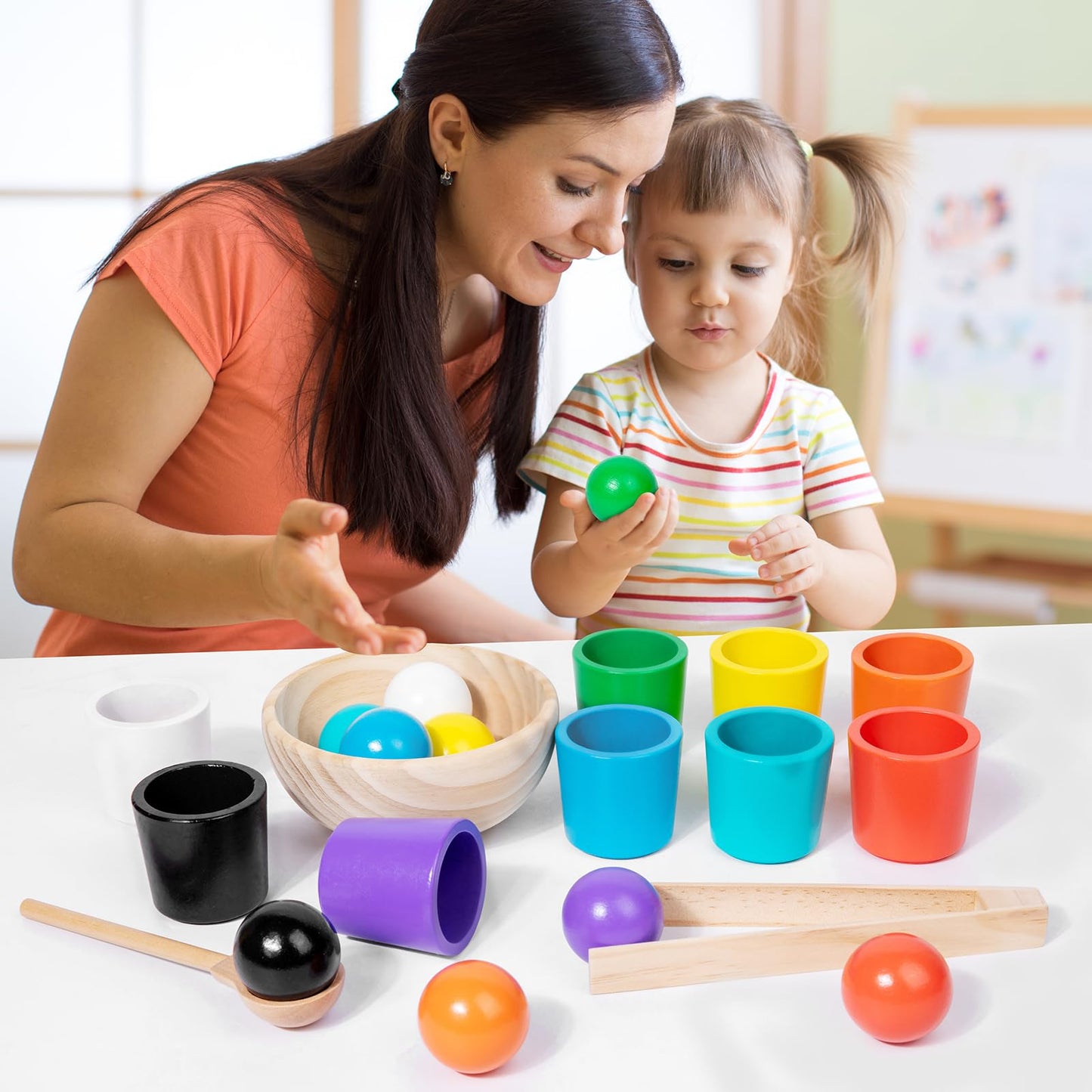 🌈 Duhové kuličky v kelímcích – Montessori hračka pro učení a zábavu! ✨