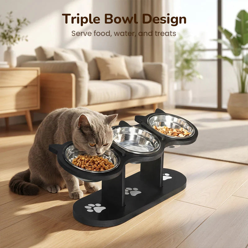 🐾Zvýšená miska pro kočky a psy se třemi miskami – protiskluzová a stabilní🥣🍽️✨