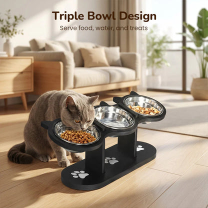 🐾Zvýšená miska pro kočky a psy se třemi miskami – protiskluzová a stabilní🥣🍽️✨