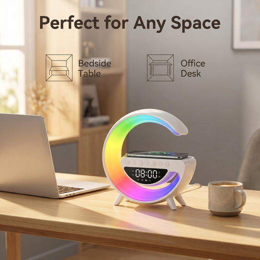 🌙🌀 RGB měsíční lampa s Bluetooth reproduktorem a bezdrátovou nabíječkou – 4v1! ✨